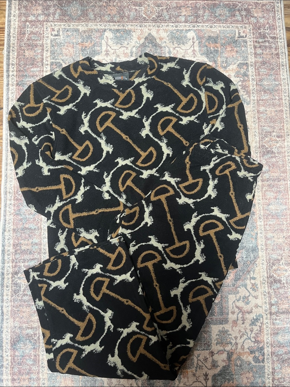 Kerrits Black Sweater set with Brown and Cream Animal Print Accents